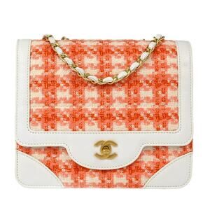 Chanel Quilted Tweed Vintage Chocolate Bar CC Flap Bag Orange